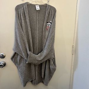 NWOT Disney Minnie Mouse Women Holiday Metallic Knit Gray Cardigan Sweater M